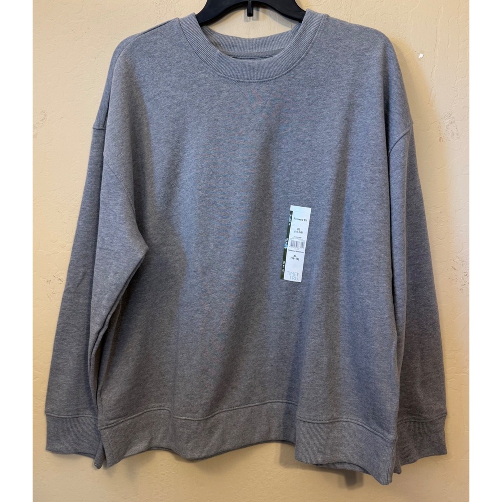 Time and Tru‎ Sweatshirt Women XL Gray Relaxed Fit Crewneck Pullover NEW